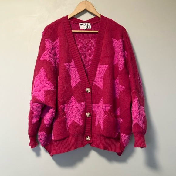 BUCKETLIST Pink Star Cardigan Sweater - Picture 2 of 6